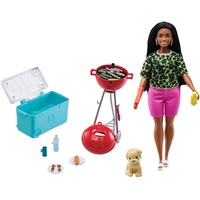 Barbie Spielset mit Haustier und themenbezogenem Zubehör, Thema Grillparty mit duftendem Grill, Geschenk für Kinder von 3 bis 7 Jahren