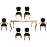 Casa Padrino Esszimmer-Set Luxus Barock Esszimmer Set Royalblau / Gold - 1 Esstisch mit Glasplatte und 6 Stühle - Barock Esszimmermöbel - Made in Italy - Luxury Collection