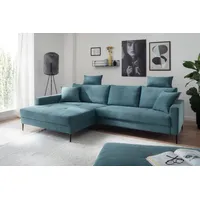 Trends by HG Ecksofa Summer L-Form, in Cord-Stoff mit Metallfuß blau