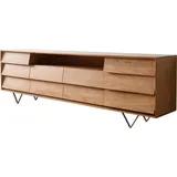 DeLife Sideboard Eloi 240x40 cm Akazie Natur 2 Türen 6 Schubladen V-Fuß Edelstahl