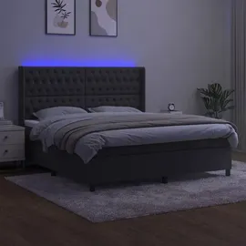 vidaXL Boxspringbett mit Matratze & LED Dunkelgrau 180x200 cm Samt