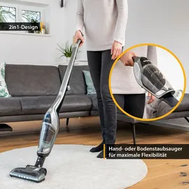 First Austria TZS First Austria 2in1 Stiel- und Handstaubsauger, bis zu 60 min Akkulaufzeit, Bodenbürste mit LED-Licht, Beutellos, Kabellos | grau
