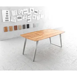 Esstisch Edge Boot 180x90 Akazie Natur Edelstahl Schräg Schweizer Kante