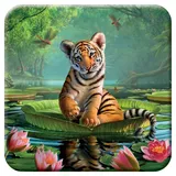 3D LiveLife Kork Matte - Tiger Lily von Deluxebase. Linsenförmige-3D-Kork Große Katze Untersetzer. rutschfeste Getränkematte mit Originalkunstwerk lizenziert vom bekannt Künstler Jerry LoFaro