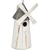 Relaxdays Deko Vogelhaus, Holz, Dekohäuschen Windmühle, Garten, Balkon, Vogelhäuschen, HBT: 32x13,5x13,5 cm, weiß/grau