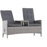 Mandalika Garden LOVESEAT 2er Gartenbank Polyrattan Bank verstellbar - grau