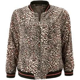 aniston plus ANISTON PLUS, Damen, Gr. 54, bunt (beige, schwarz, braun), Crêpe, Obermaterial: 100% Polyester. Futter: 100% Polyester, hüftlang, Rippbündchen kontrastfarben, Jacken Blouson, Mit Leodruck