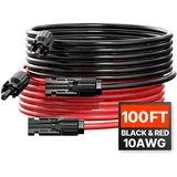 Vevor Solarkabel 30,48 m, Verlängerungskabel 2er-Set, 6mm2/10 AWG Kabel mit wasserdichten Buchsen- & Steckeranschlüssen, PV-Kabel für Solarpanele zu Hause, auf Schiffen & in Wohnmobilen, Schwarz & Rot