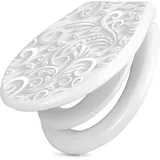 banjado Familien WC Sitz mit Absenkautomatik 44,9x37,1cm - Klobrille mit Kindersitz aus hochwertigem Polypropylen - Toilettendeckel mit Kinder Toilettensitz integriert - Motiv White Swirl