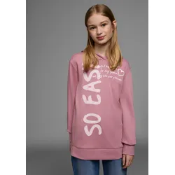 Kapuzenshirt KIDSWORLD "SO EASY - Print", Mädchen, Gr. 128/134, rosa, Interlock, Obermaterial: 100% Baumwolle, modisch, Basic Po-bedeckend, Langarm Bündchen, Shirts, Langarm, Basic-Passform, mit modischen Drucken