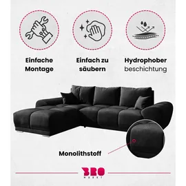 bromarkt Ecksofa NUBES Schlaffunktion Bettkasten L-Form 298x184x85cm Graphit - Grau