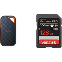SanDisk Extreme PRO Portable SSD 1 TB Mobiler Speicher Schwarz & Extreme PRO SDXC UHS-I Speicherkarte 128 GB (V30, Übertragungsgeschwindigkeit 200 MB/s, U3, 4K UHD Videos)