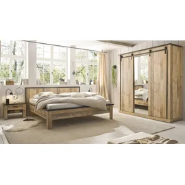 furn.design Schlafzimmer Set 4-teilig in Used Wood, hell und anthrazit mit Doppelbett Stove,