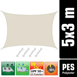 AMANKA UPF50+ UV Sonnensegel 3x5 Polyester Rechteck Wasserabweisend Garten Balkon Beige