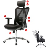SIHOO Bürostuhl Schreibtischstuhl, ergonomisch, verstellbare Lordosenstütze, 150kg belastbar ohne Fußstütze schwarz