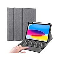 Fintie Tastatur Hülle für iPad 10. Generation 2022, iPad 10 Generation Hülle mit magnetisch Abnehmbarer Deutscher Tastatur und Touchpad Keyboard mit QWERTZ Layout, Grau