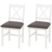 Mendler 2er-Set Esszimmerstuhl HWC-F77, Lehnstuhl Küchenstuhl Stuhl, Massiv-Holz Stoff Landhaus ~ weiß, Polster grau