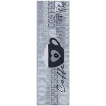 HANSE HOME "I Like Espresso", schwarz-weiß (grau,schwarz,weiß), B:50cm H:3mm L:150cm, Polyester, Teppiche, Läufer, Rutschfest, Küchenteppich, Küche, Teppich, Pflegeleicht