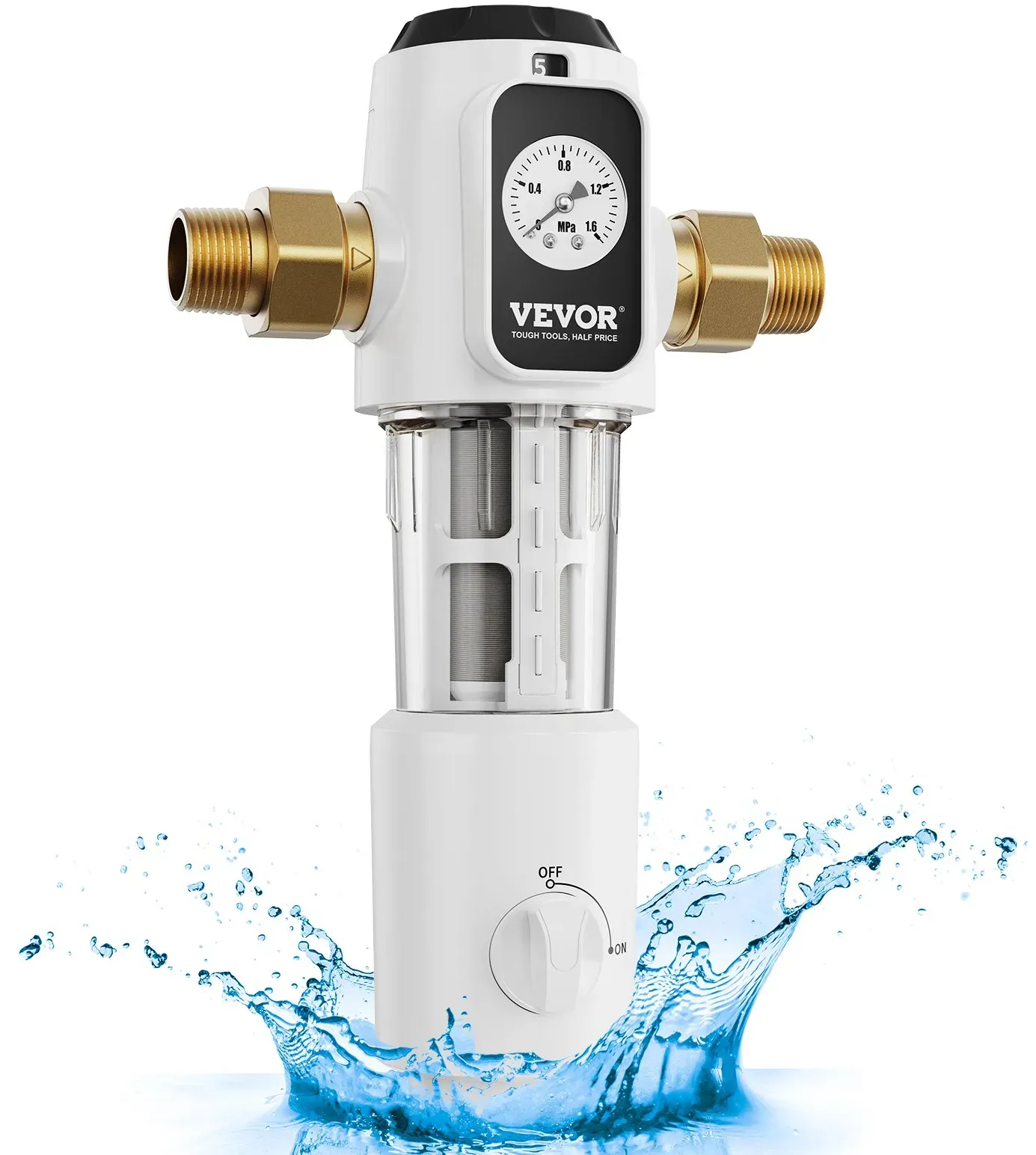 VEVOR Spin-Down-Filter, 40 Mikron-Sedimentfilter für das ganze Haus für Brunnenwasser, 3/4 Zoll GM + 1 Zoll GM, 4 T/H hohe Durchflussrate, für Wasserfiltersysteme für das ganze Haus