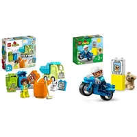 LEGO 10987 DUPLO Recycling-LKW Müllwagen-Spielzeug, Lern- und Farbsortier-Spielzeug & 10967 DUPLO Polizeimotorrad, Polizei-Spielzeug für Kleinkinder ab 2 Jahre