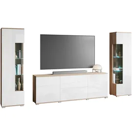 INOSIGN Wohnwand INOSIGN "KENIA", weiß (eiche sonoma, weiß hochglanz), B:270cm H:161cm T:34cm, Holzwerkstoff, Kastenmöbel-Sets, Wohnwand, Vitrinen mit Eckverglasung, hängend und stehend montierbar, Topseller