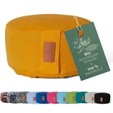 #DoYourYoga Yogakissen »Vishnu« mit Kordelverschluss & Bio-Buchweizen Füllung - Höhe 15cm / Durchmesser 30cm - Meditationskissen Maschinenwaschbar Sitzkissen für Meditationen currygelb