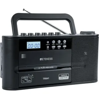 Retekess TR641 Cassette Player,Tape Player Recorder,FM AM Radio, USB/TF -Karte,Drahtlose Verbindung,Batteriebetrieb oder Wechselstromstromversorgung