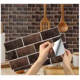 6 Stück Fliesenaufkleber für die Küche (Braun), selbstklebende Fliesenaufkleber, wasserdichte PVC-Fliesenaufkleber, selbstklebende