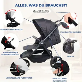 Mobiclinic Mobiclinic® kids, 3-rad-kinderwagen, Agnes, Geländereifen, Einhandlenker, 5-punkt-gurtsystem, Rückentasche, Sportlicher stil, Ein-klick-faltmechanismus, Xxl-korb, Bis zu 22 kg