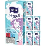 bella for teens Slipeinlagen Sensitive: speziell auf die Bedürfnisse sehr junger Frauen abgestimmt, ohne Duft 6er Pack (6 x 20 Stück)