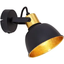 Wandleuchte schwenkbar Wandlampe Wohnzimmer schwarz Strahler Wand Modern, mit Schalter, gold Akzente, 1x E14, BxH 13x14 cm