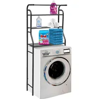 Quick Star Waschmaschinenregal Schwarz, Metall, Quadratisch, 65x163x25 cm Badezimmer,
