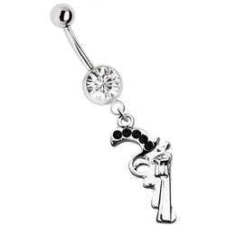 Bauchnabelpiercing ADELIA ́S "Piercing  Piercing Bauchnabelpiercing", Damen, schwarz, Chirurgiestahl, modisch, Piercings, 316l Stahl Banane - Pistole Revolver und schwarzen Zirkonia