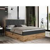 MKS Meble Boxspringbett 180x200 mit Bettkasten, Polsterbett 180x200 mit Matratze H3, Boxspringbett 180x200 mit Kopfteil, Boxspringbett mit Massivholz - Nessi... - Dunkelgrau