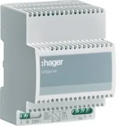 Hager HTG911H Spannungsversorgung 24 V DC 2,5A 70°C.Spannungsversorgung zur Erzeugung der notwendigen Systemspannung. Eingangsspannung 230 V AC