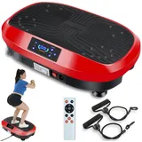 kehot Vibrationsplatte Vibrationsplatte für Ganzkörpertraining, LED Display & Fernbedienung, 200 W, 120 Intensitätsstufen, Leise Trainingsplatte mit Widerstandsbändern, Home Fitnessgerät,120 kg rot