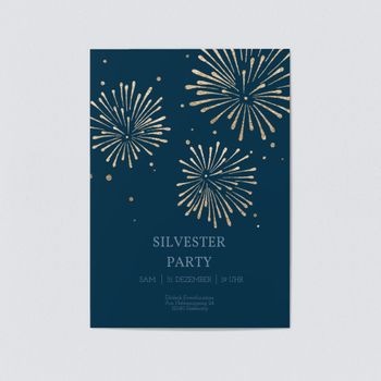 Silvesterkarten | Lieferzeit 1-2 Werktage (5 Karten) selbst gestalten, Goldenes Feuerwerk Blau - Blau