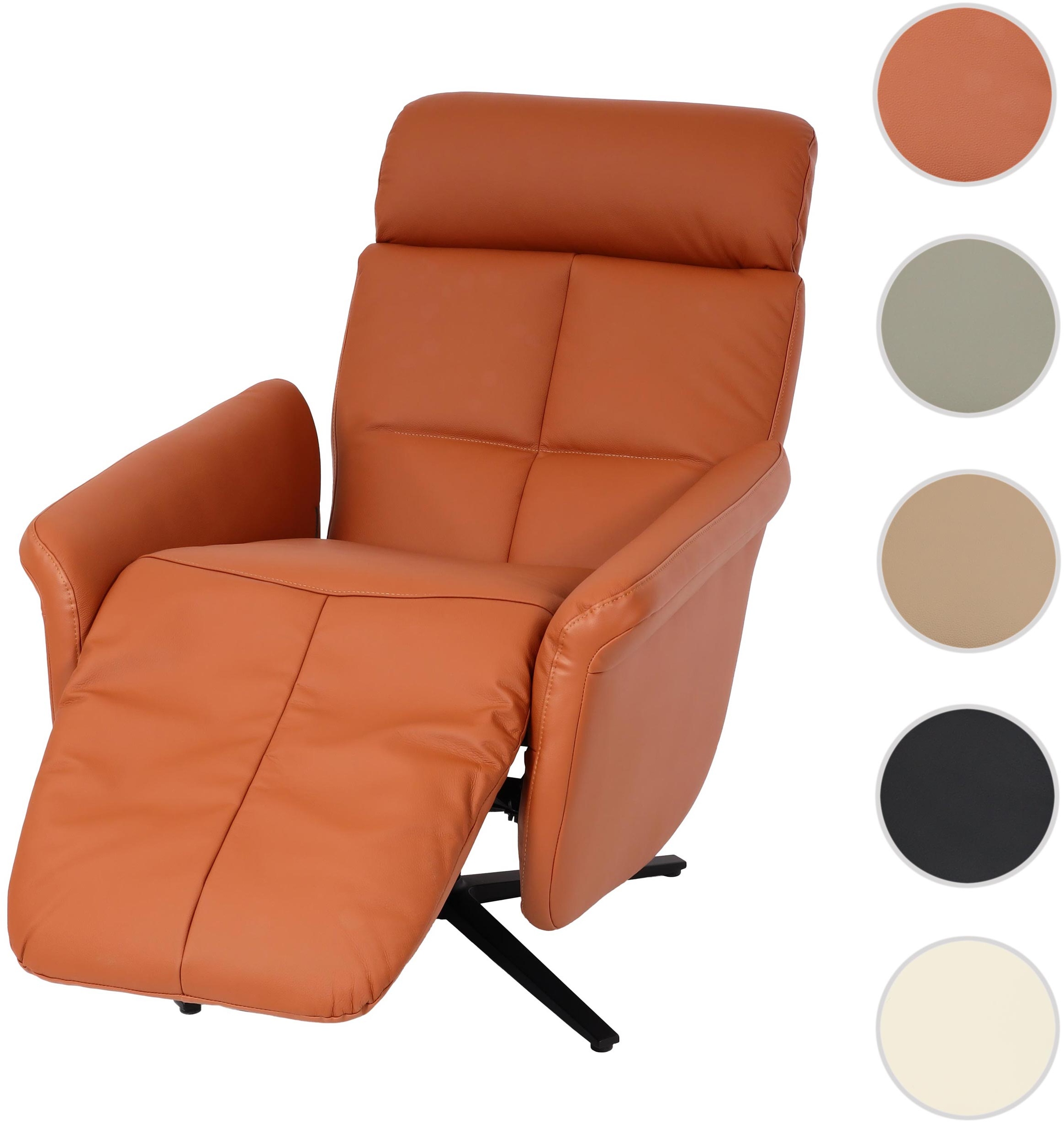 Relaxsessel HWC-L10, Design Fernsehsessel TV-Sessel Liegesessel, Liegefunktion drehbar, Voll-Leder ~