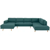 Wohnlandschaft HOME AFFAIRE "Lasse U-Form", blau (petrol), B:355cm H:84cm T:203cm, Filzoptik (100% Polyester);Luxus-Microfaser (100% Polyester);Struktur fein( 100% Polyester), Sofas, Wohnlandschaft, im scandinavischem Stil mit Holzfüßen