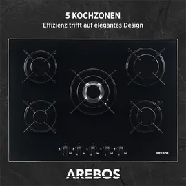 Arebos Glaskeramik Gaskochfeld 5 Flammen