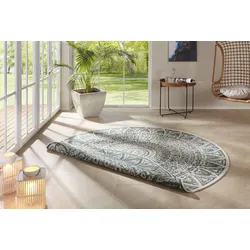 Teppich "Lilja", beige (creme, grün), H:5mm Ø:100cm, Polypropylen (PP), FREUNDIN HOME COLLECTION, Teppiche, In-& Outdoor, Wendeteppich, Wetterfest, Balkon, Garten, Wohnzimmer