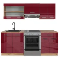 Vicco R-Line Küchenzeile Bordeaux Hochglanz/Goldkraft Eiche 200 cm ohne Arbeitsplatte