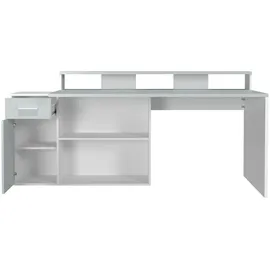 VCM GamerBüro Büromöbel Gamer, 1 Tür, 1 Schublade, 2 Offene Fächer weiß , grau.
