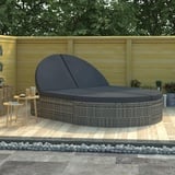 Rantry Sonnenliege mit Kissen Doppelliege Gartenliege Möbel Relaxliege Strandliege mit Verstellbare Rücken Lounge Liege für Garten Terrasse Pool Balkon Poly Rattan Grau