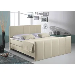 Boxspringbett HOME AFFAIRE "Portland", beige, B:188cm L:216cm, Strukturstoff-Bezug (100% Polyester), , Komplettbetten, Boxspringbett, in 3 Breiten, 3 Matratzenarten und 2 Härtegraden, incl. Topper