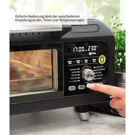 Genius Chef elektrischer Pizzaofen 10 in 1 8 tlg, 400°C, 2000 Watt, integrierter Airfryer, Steakgrill, Pizzastein und Pizzaschieber inklusive, 4 Modi, Warmhalten mit 3-Fach-Verglasung