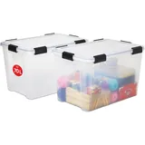 Iris Ohyama Luftdichte Kunststoff-aufbewahrungsboxen Mit Deckel, 70l, 2er-set, Transparent, Hermetischer Wasserdichter Verschluss, Robuste Schnappverschlüsse, Stapelbar, Staubschutz, Bpa-frei, At-ld