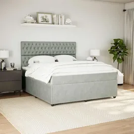 vidaXL Boxspringbett mit Matratze Hellgrau 180x200 cm Samt