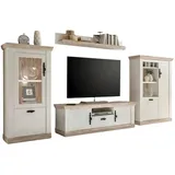 furn.design Wohnwand, Weiß, Pinien, Metall, Nachbildung,Pinie, 3 Fächer, 352x170x44 cm, FSC 100%, Wohnzimmer, Wohnwände, Wohnwand-Sets