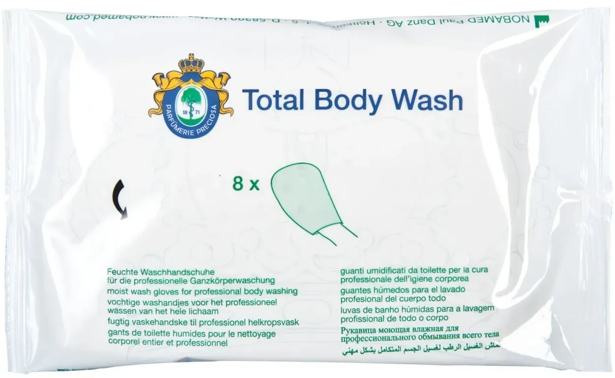 Noba Total Body Wash Feuchte Einmal-Waschhandschuhe ohne Alkohol 1 x 8 Tücher
